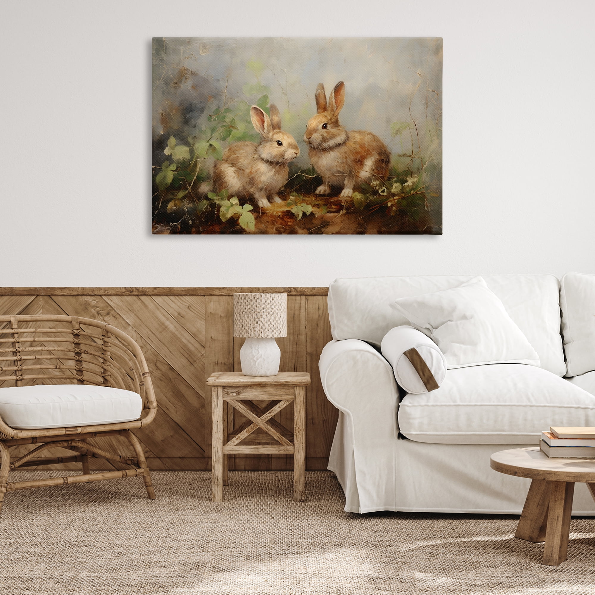 Stupell Industries Wild Rabbits in Nature Animals & Insects Painting Gallery Wrapped Canvas Art Print Wall Art, 45 x 30