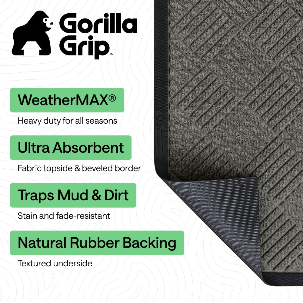 GORILLA GRIP Outside Doormat, WeatherMax Waterproof Indoor Outdoor Door Mat, 29x17 Gray Diamond
