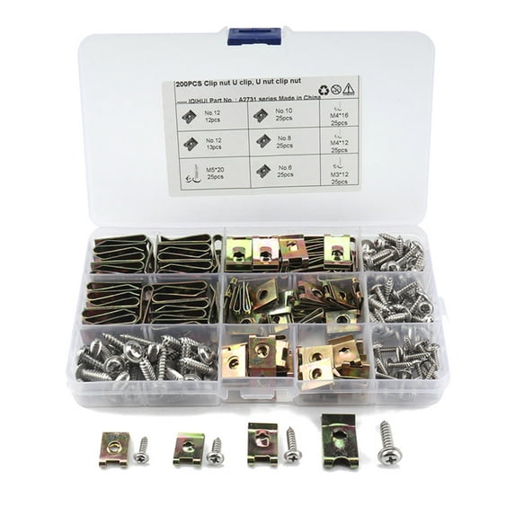 200x Mixed Auto Car Self Tapping Screw Metal U Type Base Iron Fender Bumper Bumper Leaf Board Fastener Grommet Clip