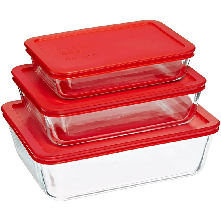 6-cup Rectangular Glass Food Storage Container with Red Lid