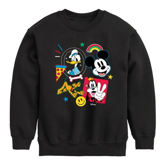 Disney - Goofy Donald Mickey Pluto Stickers - Youth Crewneck Fleece Sweatshirt