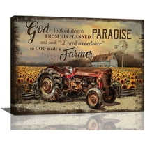 Farmhouse Country Wall Art Rustic Tractor Sunflowers Pictures Wall Decor Farmhouse Windmill Canvas Print Painting Retro Framed Artwork for Bedroom Living Room Kitchen 16"x12"