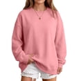 thumbnail image 3 of Hearthz Oversized Crewneck Sweatshirt Women Solid Color Drop Shoulder Long Sleeve Women's Pullover Sweaters Fall Winter Athletic Workout Women's Sweatshirt Pink M, 3 of 7