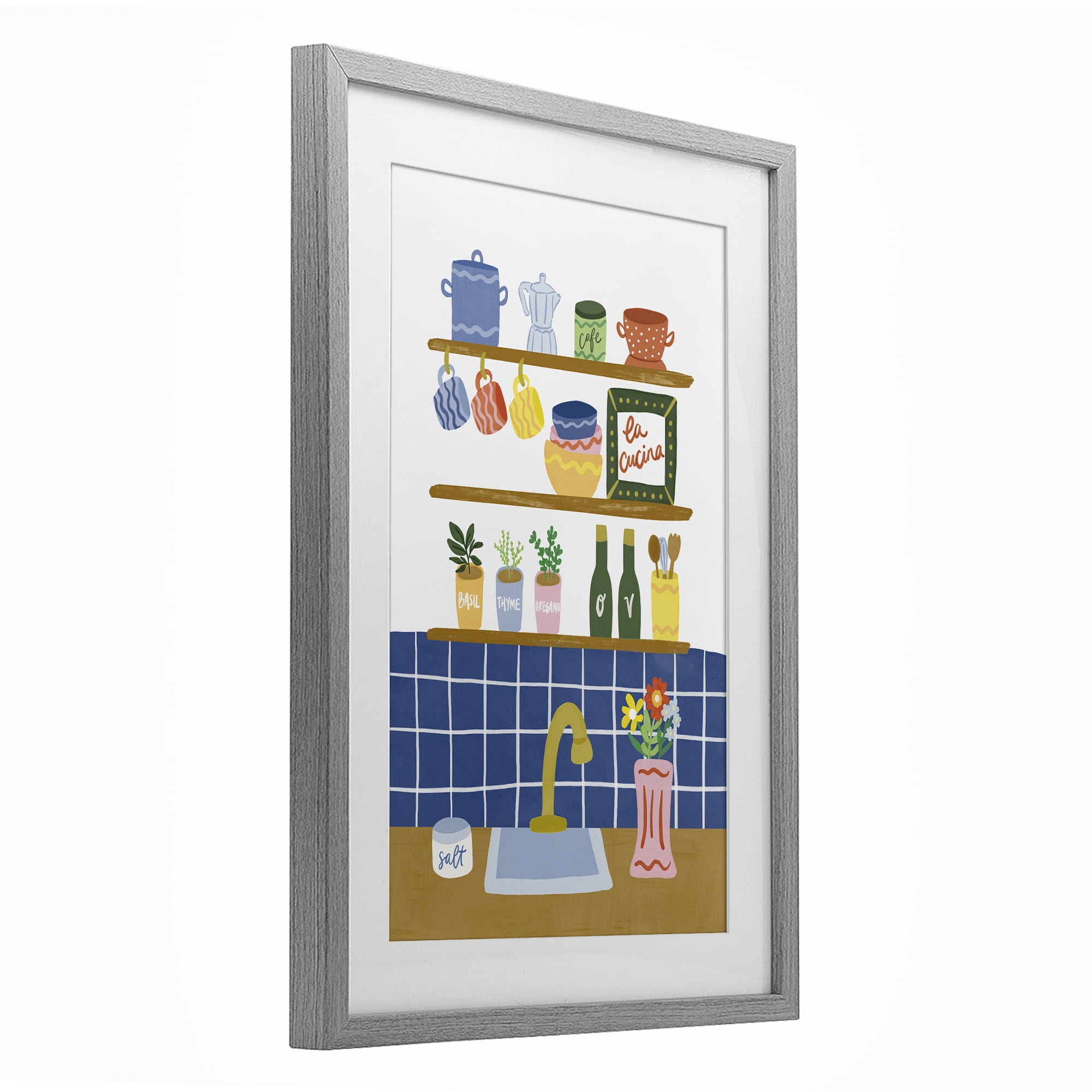 Stupell Industries Italian Kitchen Spice Rack Gray Framed Print Under Glass, design by Amanda Houston