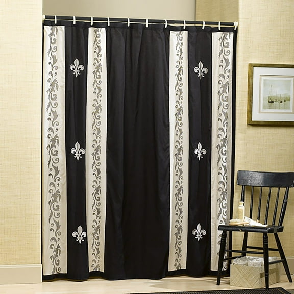 Donna Sharp Fleur de Lis Scrolls Tan Embroidered Cotton Shower Curtain