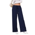 thumbnail image 6 of SWQZVT Womens Pants Waffle Wide Leg Casual Pants for Women Loose Drawstring Lounge Pants Dark Blue Ladies Knit Comfy Pant M, 6 of 7