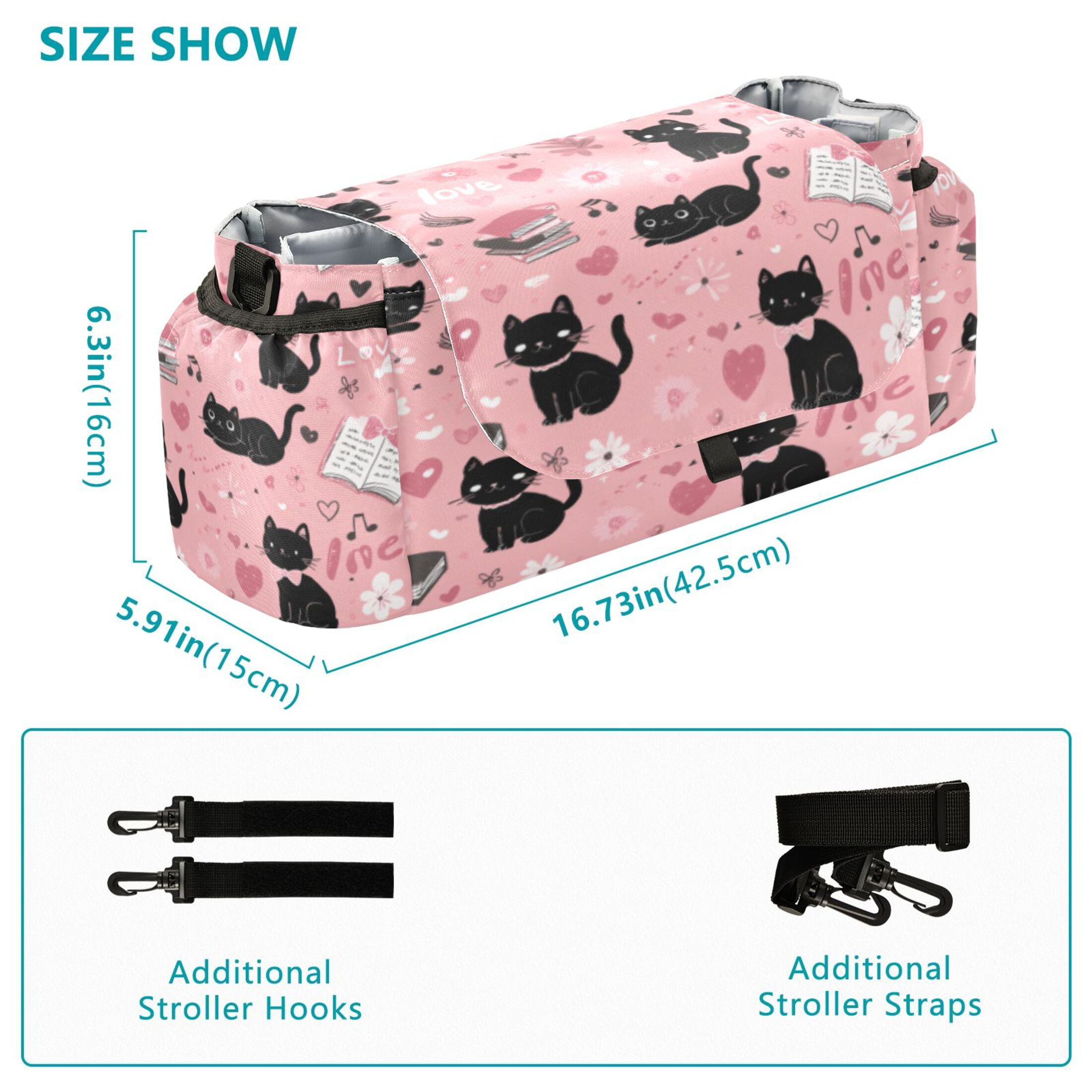DIXRUYEE Stroller Organizer Pink Cat - Filled Literary Love Printed