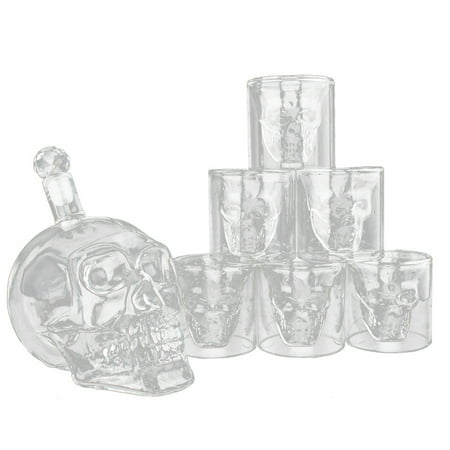 Liquor Cup Set Skeleton Shaped Glass Cup Drinking Glassware Drinkware Whiskey and Liquor Decanter Gift Set 6 Double Walled Glasses Heat Resistant for Beer Wine ()