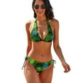 thumbnail image 1 of Green Plam Leaf Bikinis Set Sexy Tropical Print Bikini Swimsuit Rave Custom Swimwear Colorful Deep V Swimsuits, 1 of 5