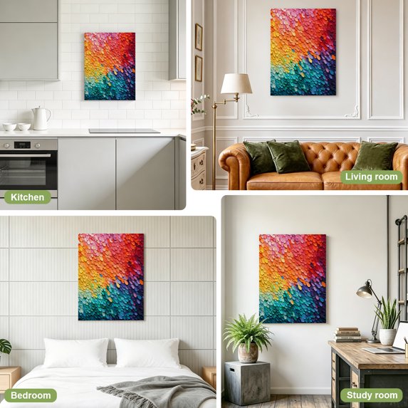 Canvas Wall Art, Bright Petals Framed Canvas Prints for Bedroom Dining Room, Abstract Rainbow Bold Colorsoil Painting Large Gallery Wrapped Wall Decor for Home Office, Gifts, 20"x24" Ship Next Day