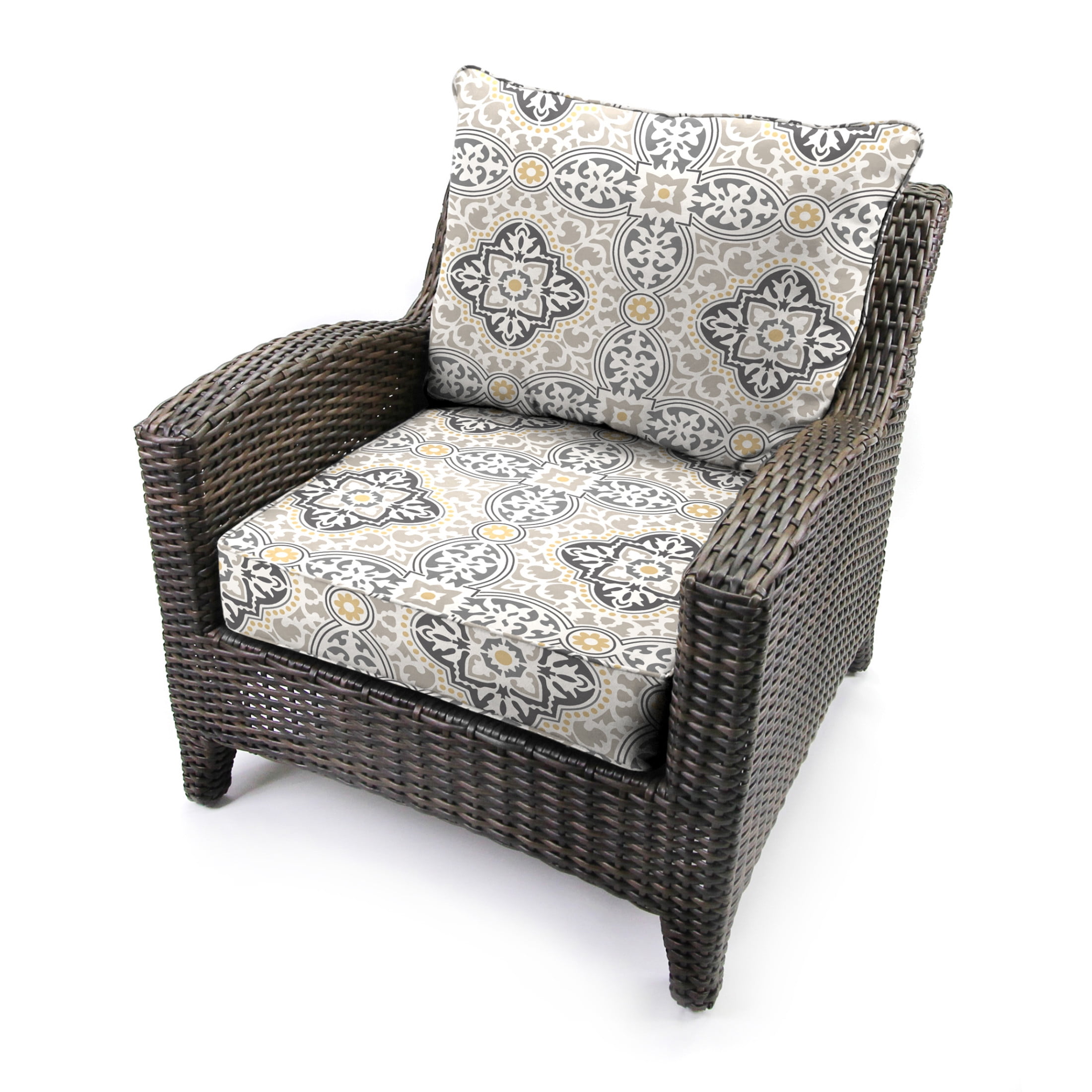 Jordan Manufacturing 46.5" x 24" Rave Grey Quatrefoil Rectangular Outdoor Deep Seat Chair Cushion Set with Welt