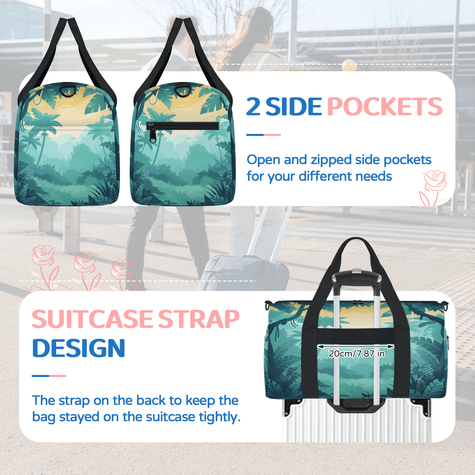 Herdesigns Green Forest Gym Bag for Women, Duffle Bag for Travel Sport, Tropical Tree Lightweight Waterproof Carry on Weekender Dance Yoga Workout Bags