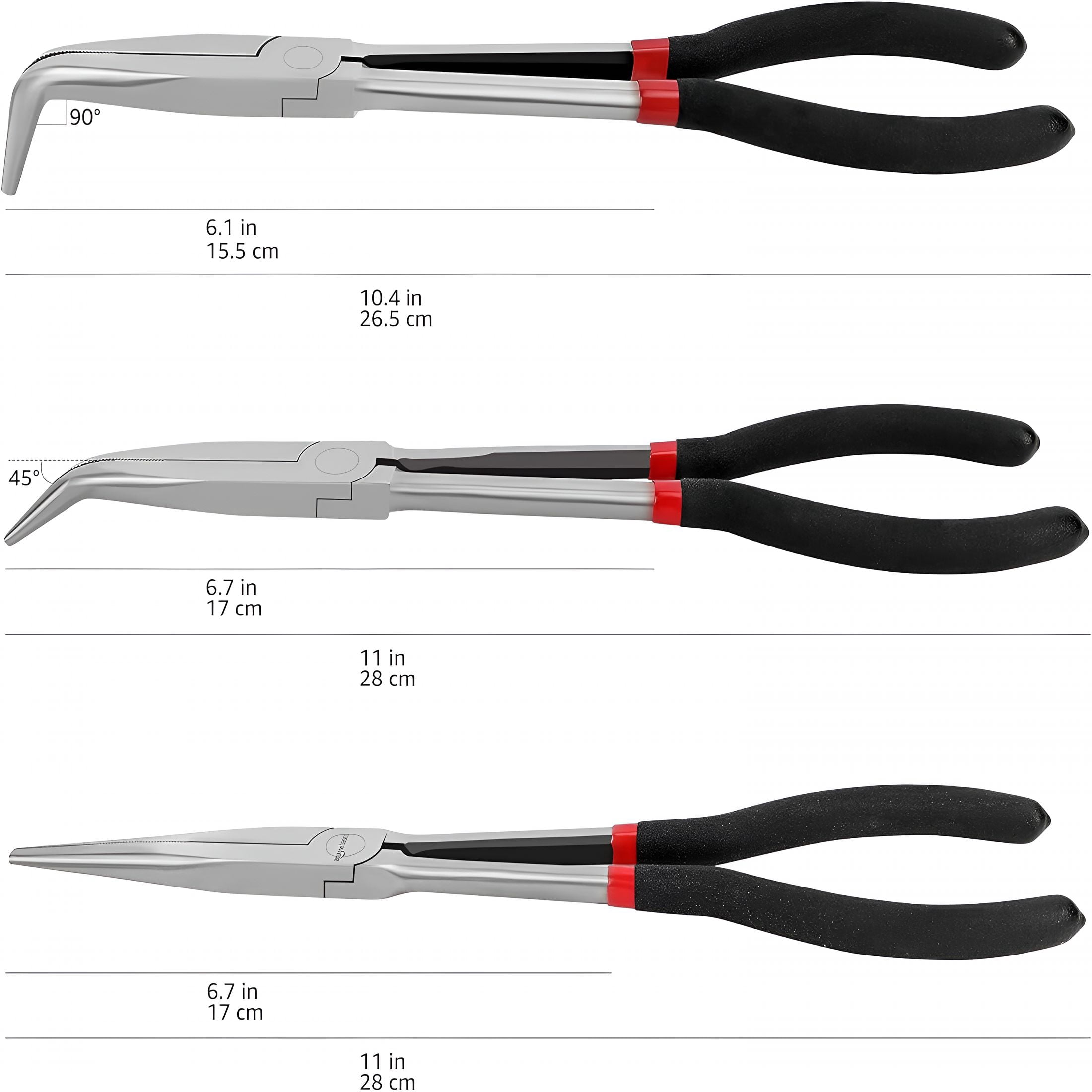 EXLEAF Extra Long Reach Needle Nose Pliers Tool Set for Narrow Spaces, Versatile, 3-Piece, Black