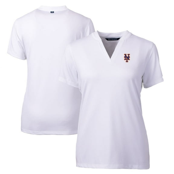 Women's Cutter & Buck White New York Mets DryTec Forge Stretch V-Neck Blade Top