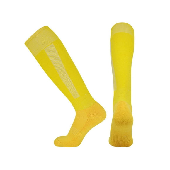 Fuzzy Socks with Grips Fashion Men Solid Colour Sweat Absorption Non-slipping Bottom of Towel over the Knee High Tube Sports Football Socks Yellow M