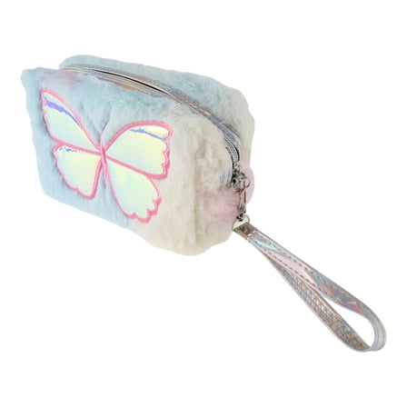 1 Pc Women Embroidered Butterfly Makeup Bag for Travel Vacation Light Yellow Plush