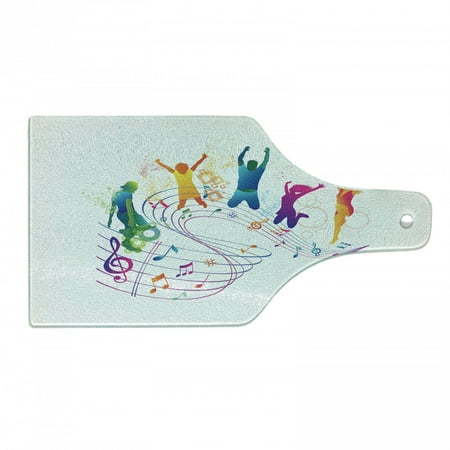 

Youth Cutting Board Active Dancing Jumping People Vibrant Silhouettes with Musical Notes Joyful Festival Tempered Glass Cutting and Serving Board Wine Bottle Shape Multicolor by Ambesonne