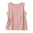 thumbnail image 5 of Rvasteizo Tank Tops for Women Fashion Summer Linen Solid Round Neck Sleeveless Ribbed Ruched Light Ladies Daily Loose Relaxed Camisole Blouse, 5 of 5