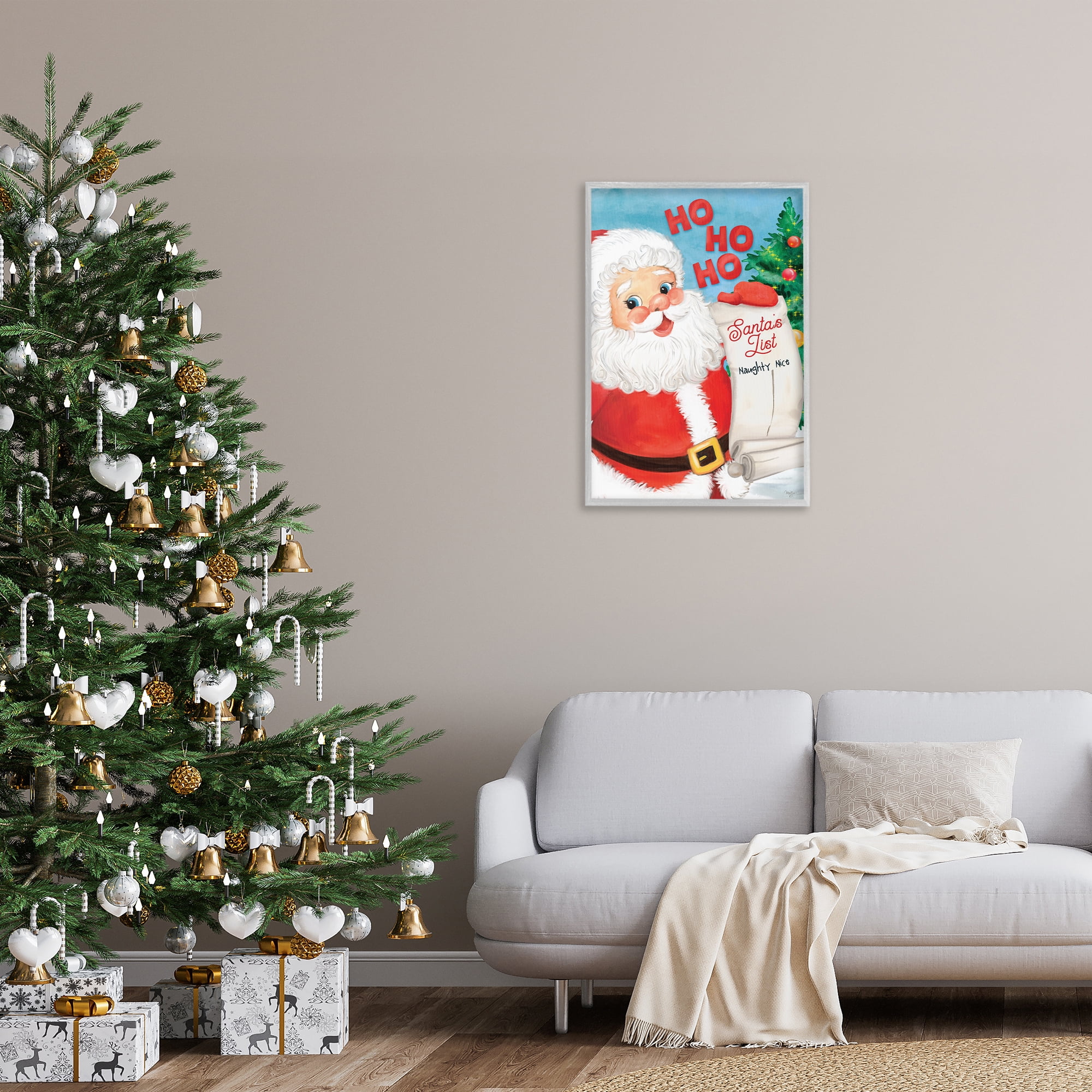 Stupell Industries Santa's Naughty Nice List Holiday Painting Gray Framed Art Print Wall Art, 20 x 30