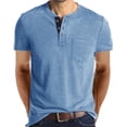 thumbnail image 1 of Camisa Henley Gleam Ledra para hombre, manga corta, algodón, azul claro, 1 of 8