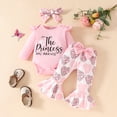 thumbnail image 3 of GYRATEDREAM Newborn Baby Girl Clothes Toddler Bee Print Long Sleeve Ruffle Romper Tops Floral Bell-Bottom Flare Pants 3pcs Fall Winter Outfits for 3-6M Pink, 3 of 8
