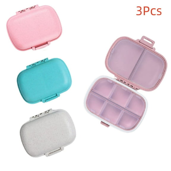Pill Organizer Travel, 3Pcs Daily Pill Box, 8 Compartments Portable Pill Case, Pill Containers for Meds Vitamin, Fish Oil(White Pink Blue)