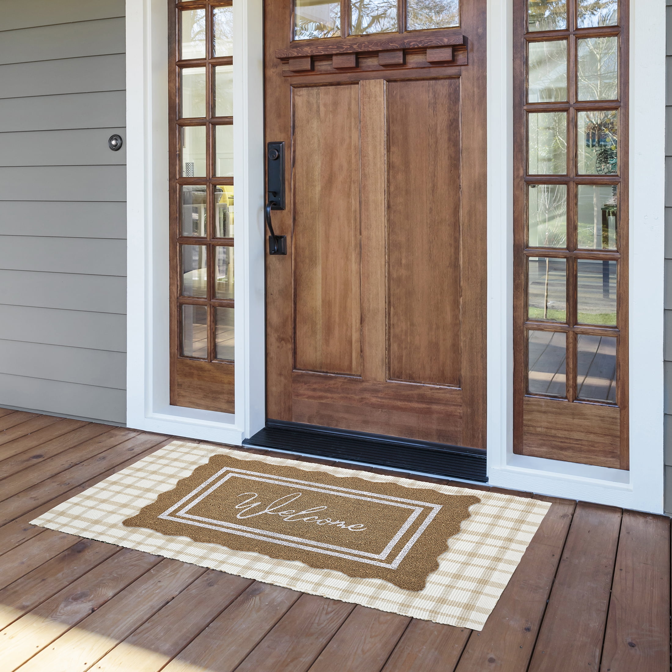 My Texas House Welcome Natural Scalloped Edge and Border Outdoor Coir Doormat, 30" x 48"