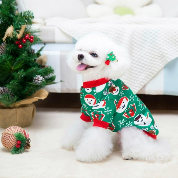 Warm Fleece Pet Dog Christmas Clothes Cute Bear Printed Pet Coat Puppy Dogs Shirt Jacket French Bulldog Pullover Camouflage Dog Teddy Clothing for Small Medium dogs Autumn Winter