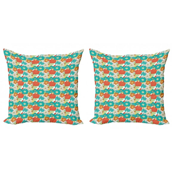 Ambesonne Floral Throw Pillow Cover 2 Pack, Doodle Fresh Spring, 24", Multicolor