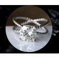 thumbnail image 3 of HeartsAndYou 1ct Cushion Cut Moissanite Engagement Ring for Women 18k White Gold Over Silver Rope Split Shank, 3 of 8