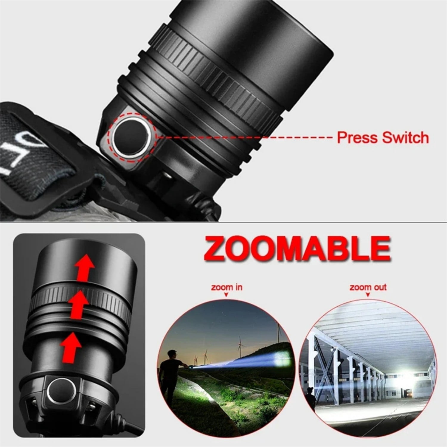 990000 Lumen LED Rechargeable Headlamp, 60H Long Battery Life Head Lamp with 5 Modes & IPX7 Waterproof & Zoomable, 120° Adjustable Head Light for Adults, Outdoor, Camping, Hardhat , 2 Pack