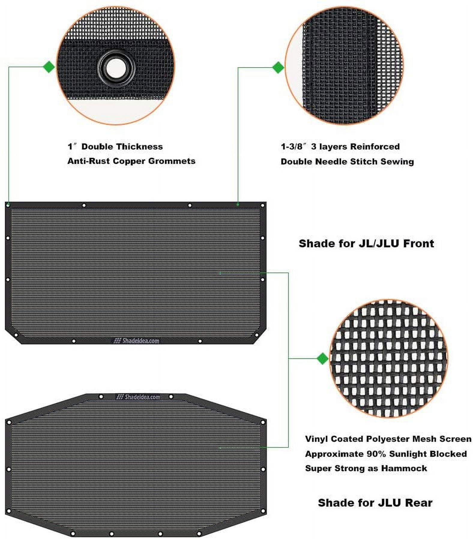 Shadeidea Jeep Wrangler Sun Shade JL Top Sunshade Front and Rear 2 piece-Black Mesh Screen Sunshade JLU Unlimited 4 Door 2018-Current New Model Cover UV Blocker with Grab Bag-10 Years Warranty