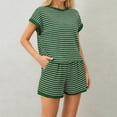 thumbnail image 5 of CIENVNSTG Two Piece Sets for Women Summer Round Neck Stripe Knit Short Sleeve Tee Shirts Shorts Casual Street Style Loungewear Shorts Sets Green XL, 5 of 7