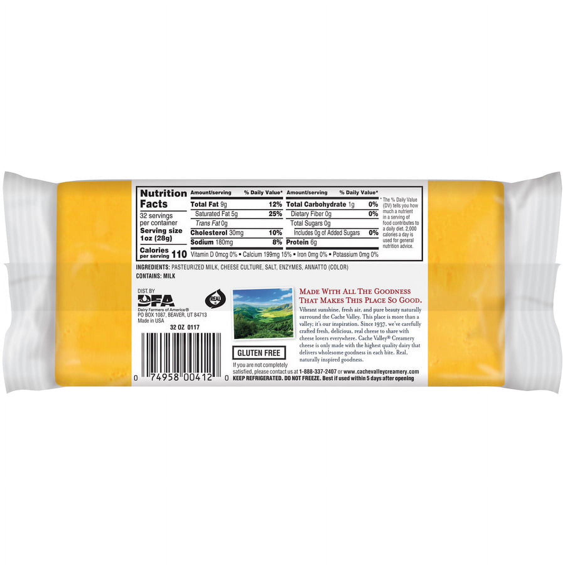 Cache Valley Natural Chunk Medium Cheddar Cheese, 32 oz.