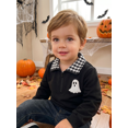 thumbnail image 3 of RUINIXCW Toddler Baby Boy Girl Halloween Sweatshirt Outfit Infant Fall Winter Clothes Embroidery Plaid Lapel Half Zipper Long Sleeve Pullover Tops, 3 of 9
