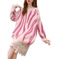 thumbnail image 3 of VISgogo Suéter de otoño para mujer, a rayas, cuello redondo, manga larga, tejido, largo, suelto, suéter, tops para niñas, 6 colores VISgogo  moda, 3 of 7
