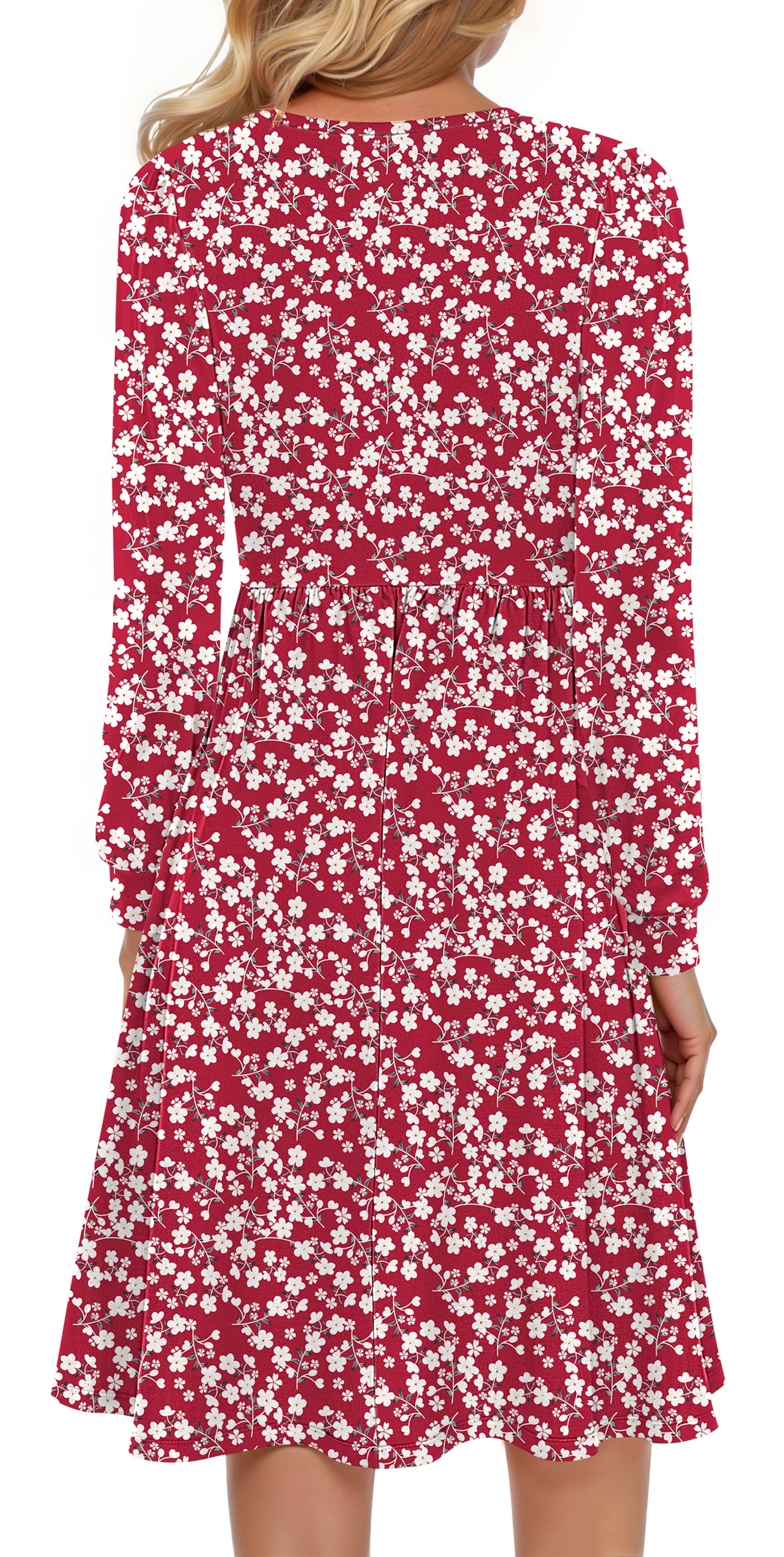 Fantaslook Long Sleeve Dresses for Women V Neck Casual Fall Dress Button Floral Midi Dresses with Pockets