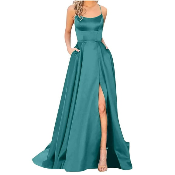 Elainilye Fashion Wedding Guest Dresses for Women Solid Color Off Back Strap Long Dress Slim Off Shoulder Evening Dress,Blue