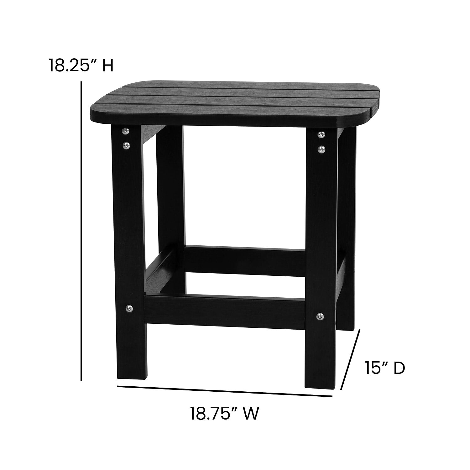 Flash Furniture 2 Pack Charlestown All-Weather Poly Resin Wood Adirondack Chairs with Side Table in Black