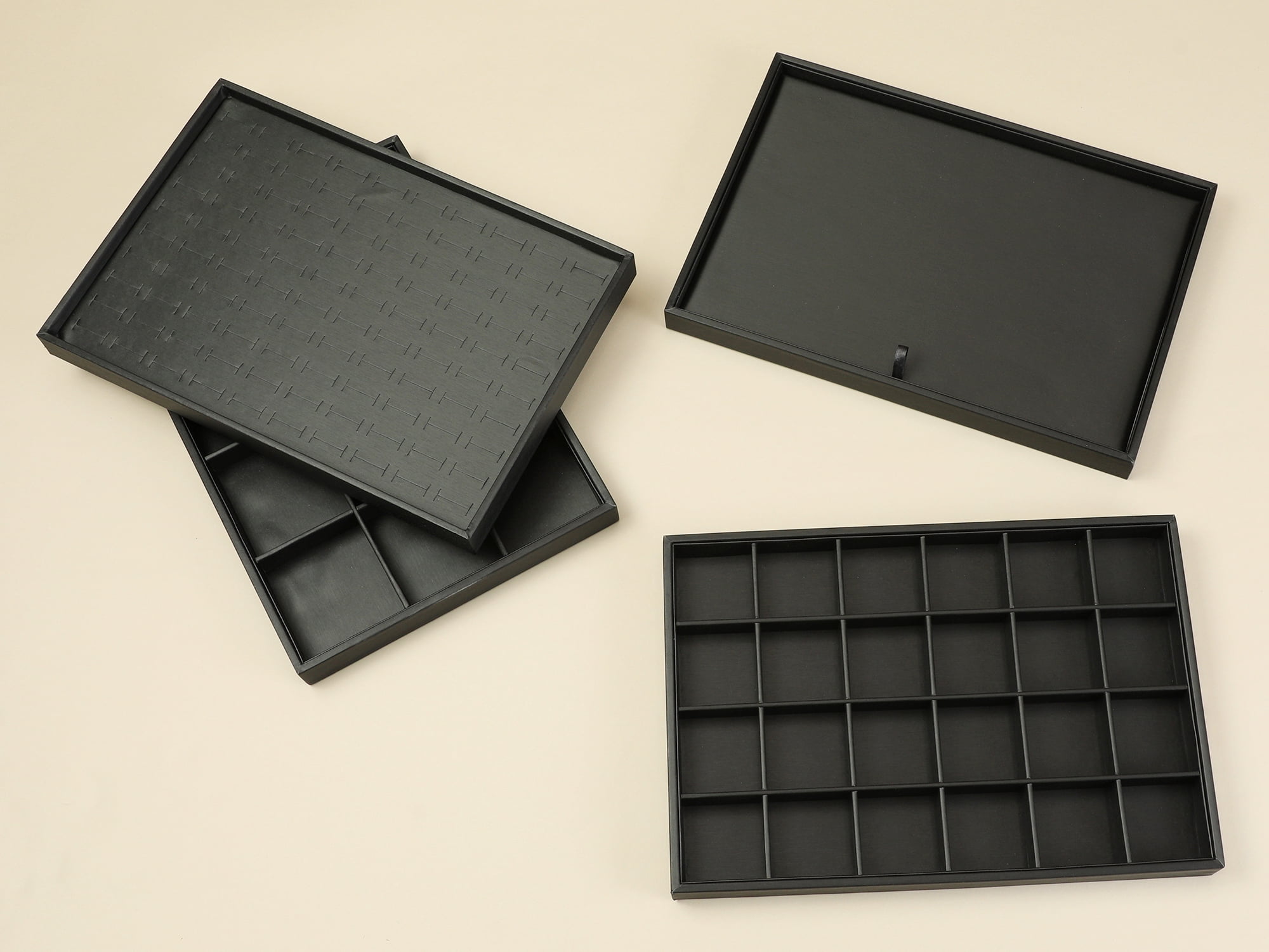 Unique Bargains Set of 2 PU Leather Jewelry Boxes Organizer Trays with Removable Dividers Black 12 Grid Tray