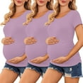 thumbnail image 3 of Ohufall Women's Short Sleeve Maternity Shirts Summer Solid Color Casual Round Neck Nursing Tee Tops Loose Fit Comfortable Pregnancy T-shirts for Women, 3 of 8