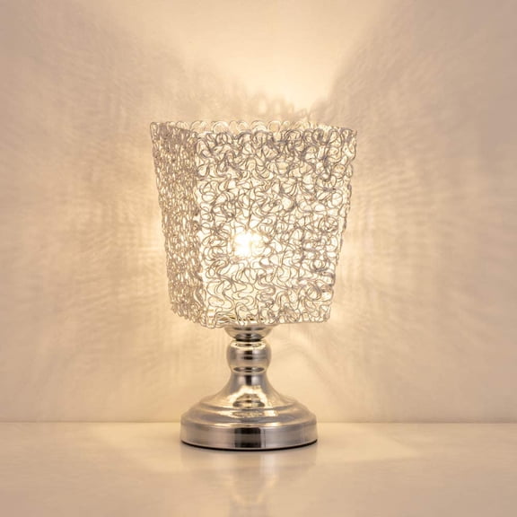 Luxury Bedside Desk Lamp with Metal Wiring Shade, Sliver