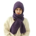 thumbnail image 2 of absanyy Women's Winter Acrylic Hat & Scarf Set, Fleece Lined Warm All-in-One Ribbed Knit, One Size Fits All, Machine Washable - Purple, 2 of 2