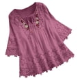 thumbnail image 2 of CHOK Women Summer Tops Clearance Lace Patchwork Bow V-Neck Three Quarter Blouses Top T-Shirt, 2 of 5