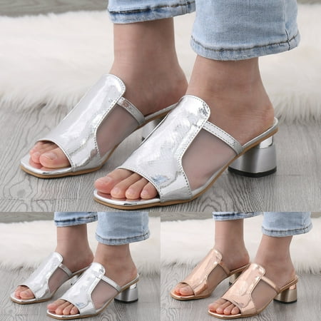 

Aayomet Sandals Women Women Sandals Fashionable New Pattern Breathable Comfortable Square Heel Glossy Leather Summer Large Open Gold 8.5