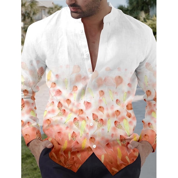 Camisa floral vintage para hombre, uso diario, salidas, fines de semana, verano, primavera y otoño, camisas de manga larga con cuello vuelto, camisa de tela
