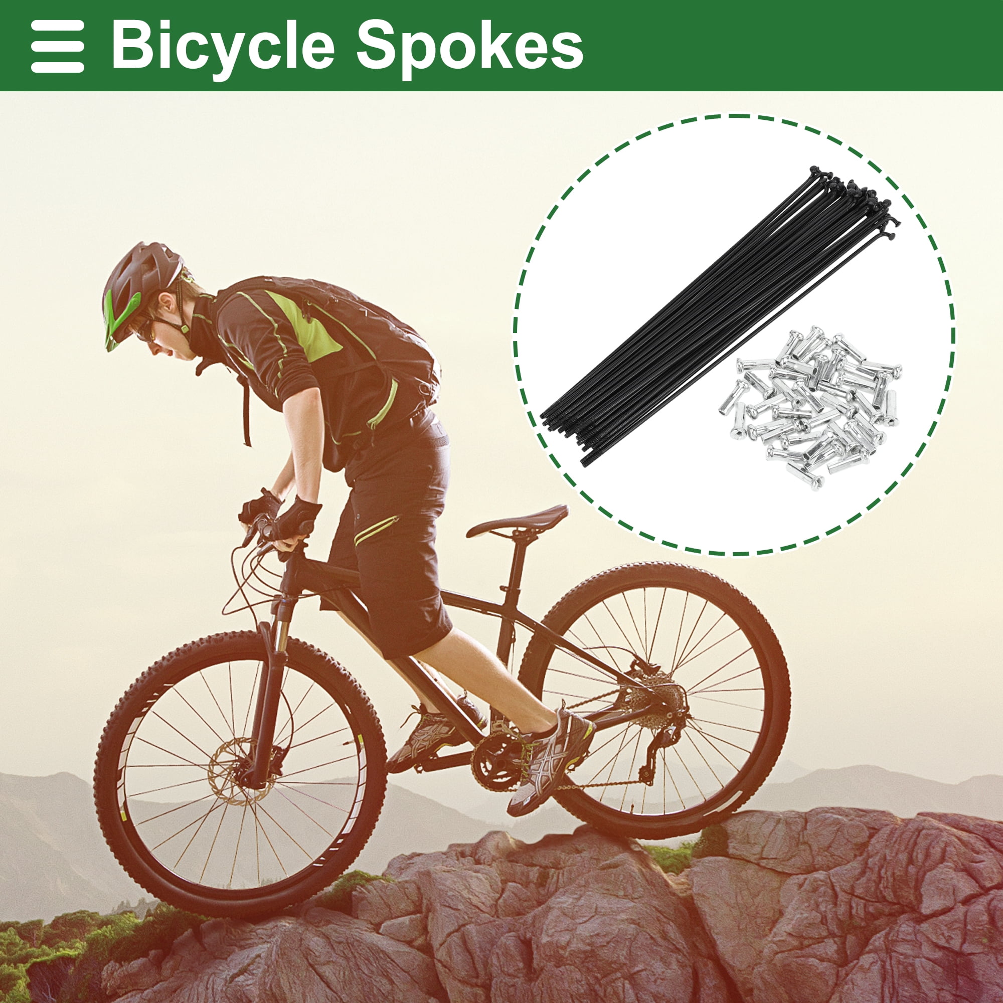 Unique Bargains 36Pcs Universal Bike Wheel Spokes 14G Carbon Steel Black Black 8.07"