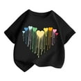 thumbnail image 3 of Curuila Kid Girls Cute Tops Hearts Printed Crew Neck Short Sleeve Tee Summer Fashion Soft Loose T Shirt Black Size 2-4 Years, 3 of 5