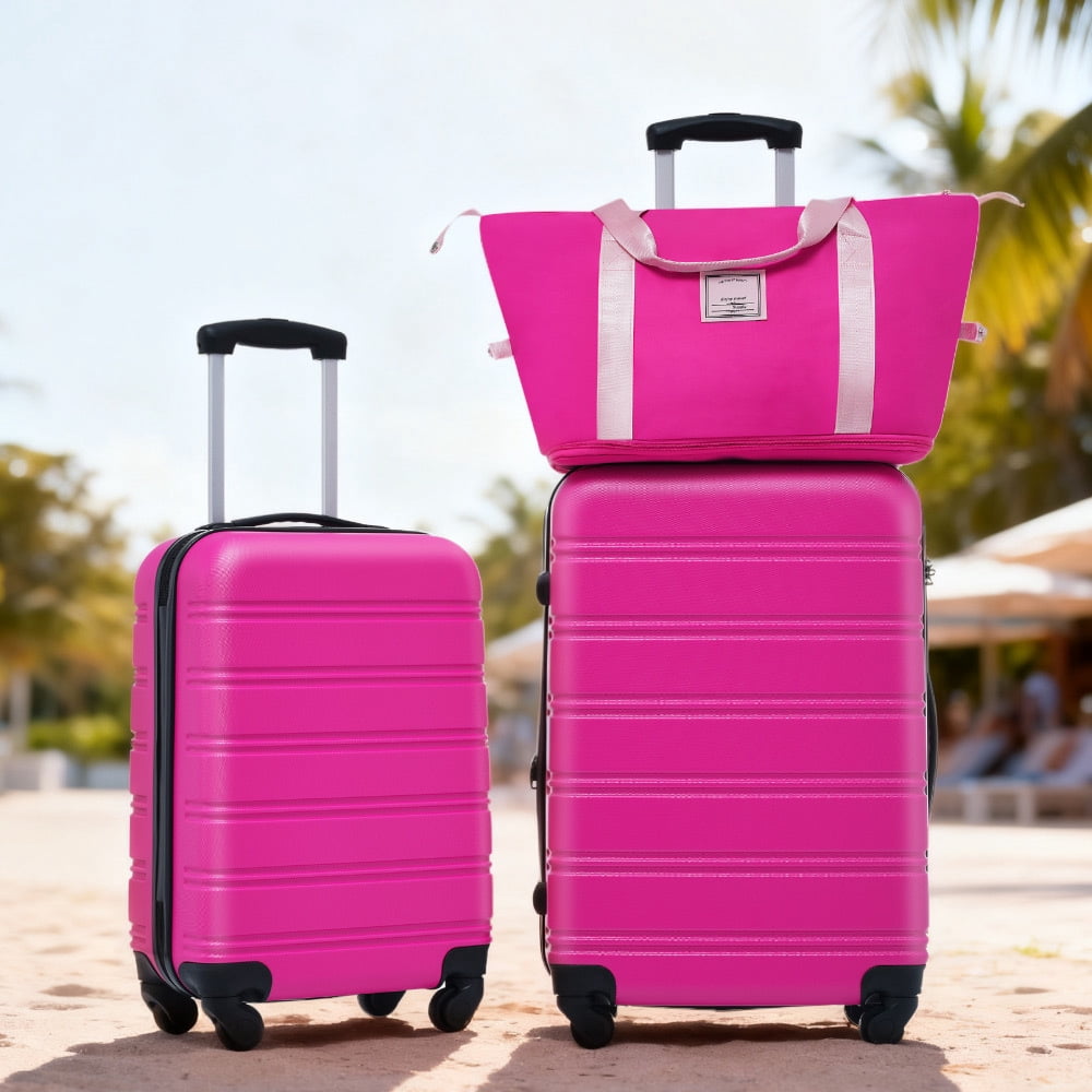 Euroco 3 Piece Hardshell Luggage Sets, 20in & 24in Suitcase Set with Compact Travel Bag,Spinner Wheels and TSA Lock, Lightweight Carry on Luggage for Women Men,Pink