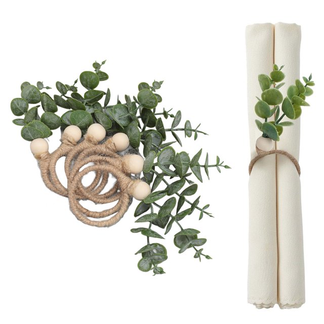 Servilleteros De Eucalipto, Decoración De Mesa, Servilleteros Con Cuentas De Madera, Tejidos A Mano, 6 Piezas Para Navidad